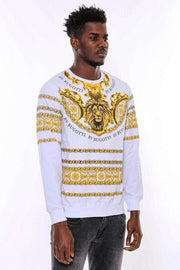 Yellow Lion Patterned Slim Fit White Sweatshirt - Wessi