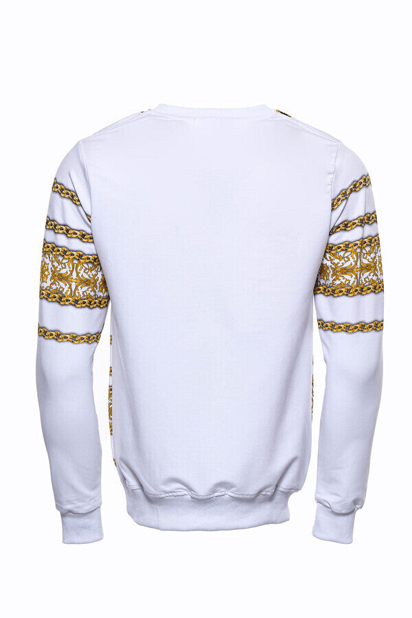 Yellow Lion Patterned Slim Fit White Sweatshirt - Wessi