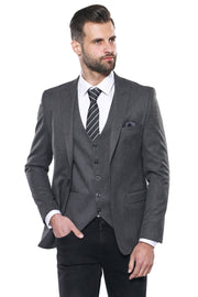 Grey Plain Blazer and Vest Set | Wessi 3-piece-suit, 36, 38, 40, 42, 44, 46, 48, Men's Blazers, Modern Fit, Peak, Peak Lapel, Slim Fit, Slim Fit Blazers Men's BlazersSlim Fit Blazers - wessi