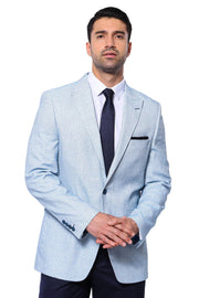 Patterned Slim-Fit Sky Blue Blazer $50 - $100, 34, 36, 38, 40, 42, 44, 46, 48, 6 Drop, blue, Blue Blazer, Casual, Daily, Men's Blazers, Modern Fit, Peak, Peak Lapel, Slim Fit, Sport Men's Bla