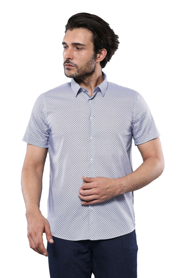 Patterned Short Sleeve Blue Men's Shirt | Wessi 3-piece-suit, Casual, Daily, Italian, L, M, Modern Fit, Patterned, Shirt, Short Sleeve, Short Sleeve Shirt, Slim Fit, XL ShirtShort Sleeve Shir