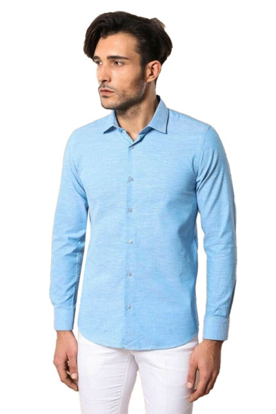 Blue Linnen Slim Fit Shirt