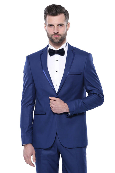 Lapel Modeled Navy Blue Tuxedo | Wessi 3-piece-suit, 34, 46, Blue, mens-suit_obsolete, Modern Fit, Navy, Navy Blue, Party, Slim Fit, Slim Fit Suit, Suit, Wedding OutletSuit - wessi