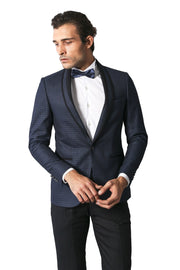 Shawl Lapel Patterned Slim-Fit Tuxedo Suit $50 - $100, 3-piece-suit, 34, 36, 38, 40, Blue, Modern Fit, Navy, Navy Blue Suit, navy-blue, Party, Patterned, Shawl, Shawl Collar Tuxedo, Slim Fit,