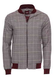 Burgundy Checked Bomber Coat $50 - $100, 36, 38, 40, 42, 44, 46, 6 Drop, Bomber Jacket, Burgundy, Checked, Modern Fit, Outwear, Patch Pockets, Plaid, Slim Fit, Slimfit, Zippered OutwearBomber