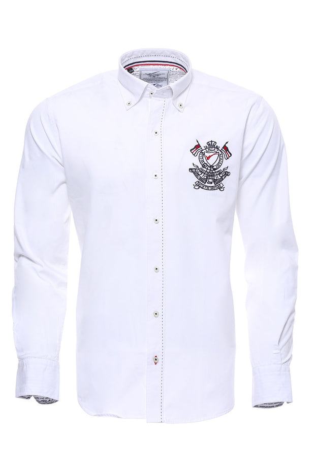 Emblemed White Shirt 3-piece-suit, Casual, Cuff, Daily, Embroidered, Italian, Long Sleeve, Modern Fit, Shirt, Slim Fit, Sport, white, White Shirt, White Shirt Modern Fit ShirtWhite Shirt - we