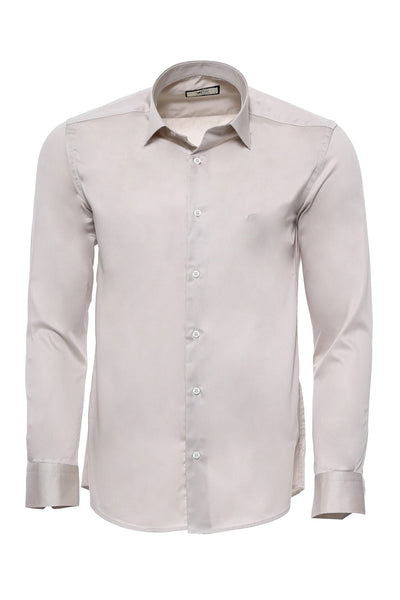 Beige Slim-Fit Long Sleeve Shirt