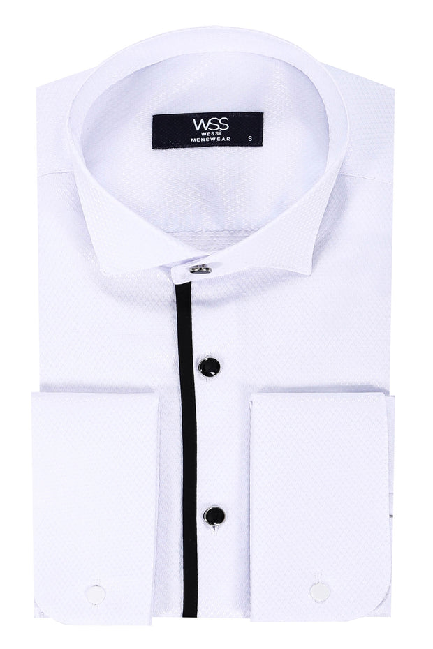 Stand Collar White Formal Shirt 3-piece-suit, Basic, Classic, Cuff, Essentials, Formal, Italian, L, Long Sleeve, M, Modern Fit, Party, Plain, S, Shirt, Slim Fit, Wedding, white, White Shirt, 