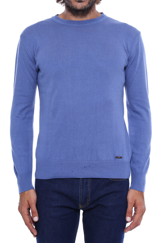 Circle Neck Blue Knitwear 3-piece-suit, Crew Neck, Crew Neck Sweater, Daily, Knit, Knitwear, Modern Fit, Slim Fit KnitwearCrew Neck Sweater - wessi