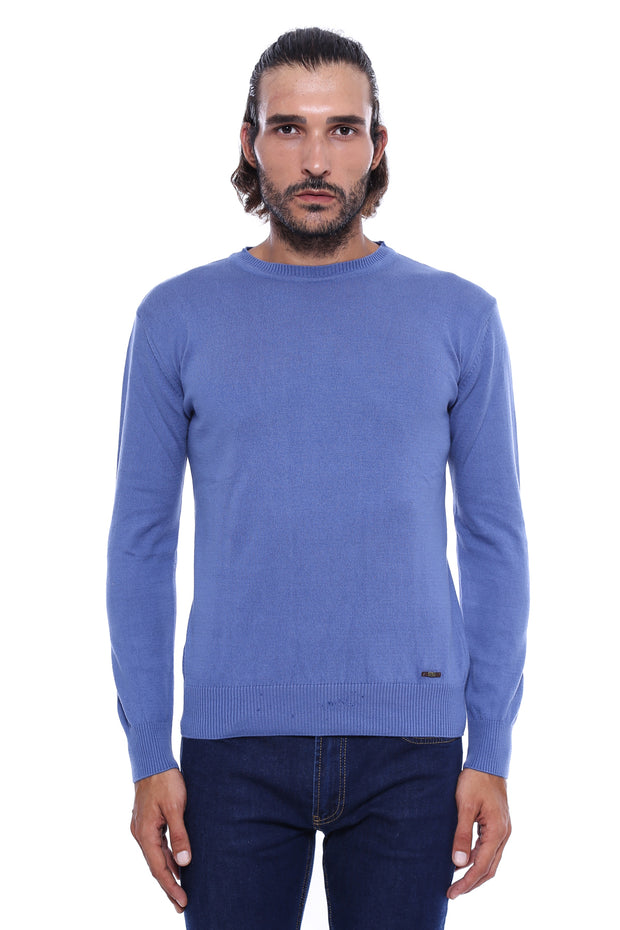 Circle Neck Blue Knitwear 3-piece-suit, Crew Neck, Crew Neck Sweater, Daily, Knit, Knitwear, Modern Fit, Slim Fit KnitwearCrew Neck Sweater - wessi