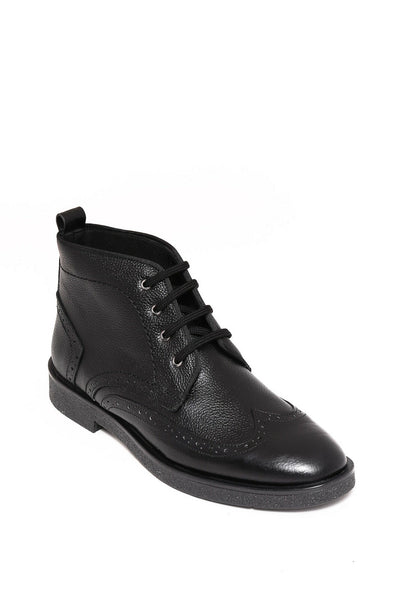 Black Leather Laced Ankle Boots | Wessi