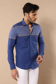 Blue Patterned Men's Shirt | Wessi