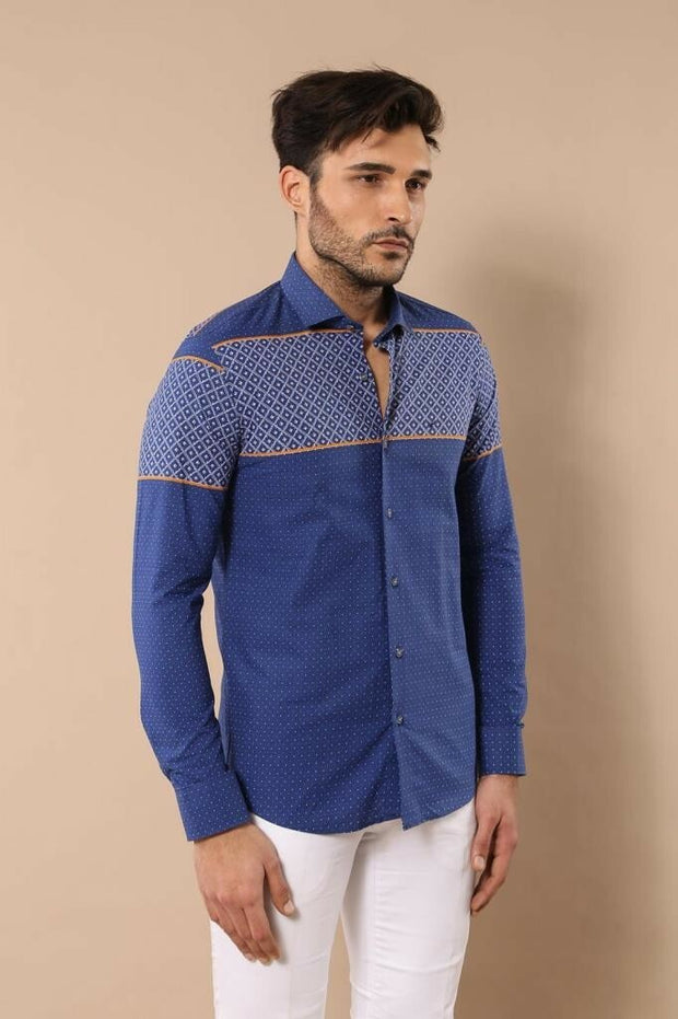 Blue Patterned Men's Shirt | Wessi