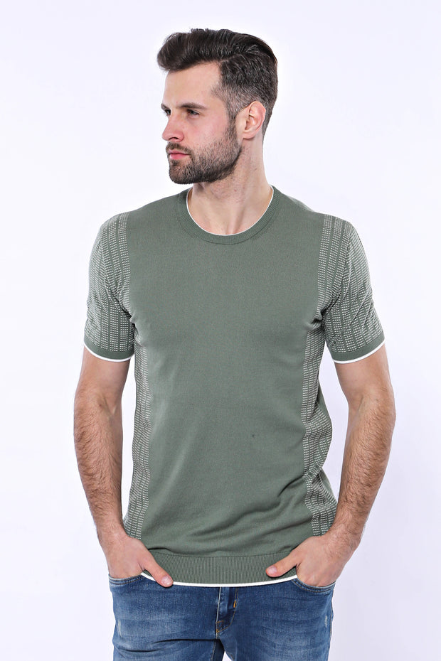 Circle Neck Patterned Green Knitted T-Shirt 3-piece-suit, Basic, Basic T Shirt, Casual, Crew Neck, Daily, Knit, Modern Fit, Patterned, Slim Fit, T-Shirt, Zippered T-ShirtBasic T Shirt - wessi