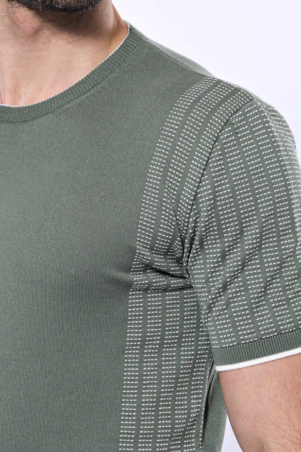 Circle Neck Patterned Green Knitted T-Shirt 3-piece-suit, Basic, Basic T Shirt, Casual, Crew Neck, Daily, Knit, Modern Fit, Patterned, Slim Fit, T-Shirt, Zippered T-ShirtBasic T Shirt - wessi