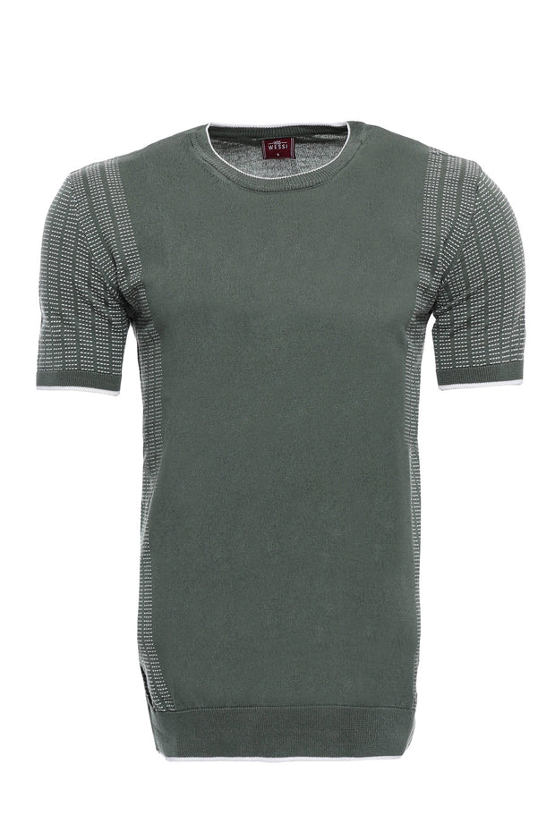 Circle Neck Patterned Green Knitted T-Shirt 3-piece-suit, Basic, Basic T Shirt, Casual, Crew Neck, Daily, Knit, Modern Fit, Patterned, Slim Fit, T-Shirt, Zippered T-ShirtBasic T Shirt - wessi