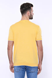 Circle Neck Patterned Yellow Knitted T-Shirt 3-piece-suit, Basic, Basic T Shirt, Casual, Crew Neck, Daily, Knit, Modern Fit, Patterned, Slim Fit, T-Shirt, yellow, Zippered T-ShirtBasic T Shir