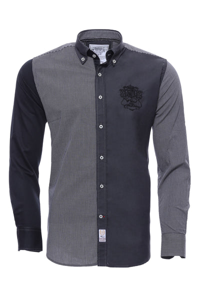 Patterned Emblemed Dark Grey Shirt 3-piece-suit, Casual, Cuff, Daily, Embroidered, Italian, Long Sleeve, Modern Fit, Shirt, Slim Fit, Slim Fit Shirt, Sport ShirtSlim Fit Shirt - wessi