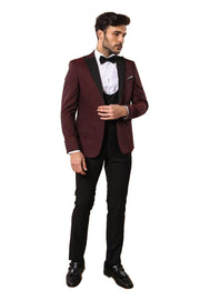 Plaid Patterned Burgundy Tuxedo 3-piece-suit, 36, 40, 42, 44, 46, Double Breasted, Modern Fit, Party, Peak, Peak Lapel, Slim Fit, Slim Fit Suit, Suit, Wedding SuitSlim Fit Suit - wessi