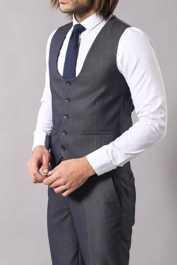 Patterned Dark Grey Vested Suit 3-piece-suit, 38, 40, 42, 44, Black, Italian Suit, Modern Fit, Peak, Peak Lapel, Slim Fit, Slim Fit Suit, Suit SuitItalian Suit - wessi