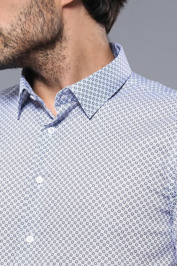 Patterned Short Sleeve Blue Men's Shirt | Wessi 3-piece-suit, Casual, Daily, Italian, L, M, Modern Fit, Patterned, Shirt, Short Sleeve, Short Sleeve Shirt, Slim Fit, XL ShirtShort Sleeve Shir