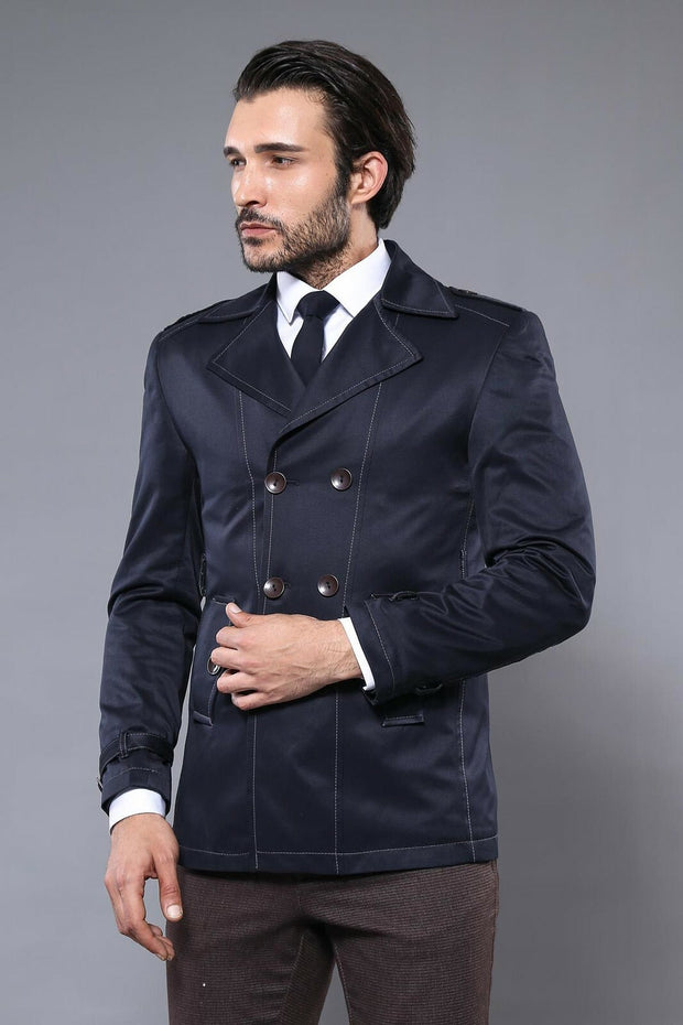 Double Breasted Navy Blue Trenchcoat | Wessi 3-piece-suit, Blue, Double Breasted, Modern Fit, Navy, navy-blue, Outwear, Slim Fit, Trenchcoat OutwearTrenchcoat - wessi