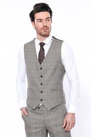 Beige Plaid Men's Vest