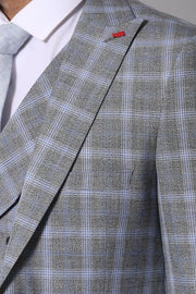 Double Breasted Grey Suit $100 - $150, 3-piece-suit, 40, 42, 6 Drop, Checked, Daily, Double Breasted, Italian, Italian Suit, mens-suit_obsolete, Modern Fit, Peak, Peak Lapel, Plaid, Slim Fit,