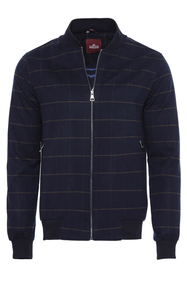 Checked Navy Blue Bomber Coat $50 - $100, 36, 38, 40, 42, 44, 46, 6 Drop, blue, Bomber Jacket, Checked, Daily, Italian Suit, Modern Fit, Navy, Navy Blue, Outwear, Plaid, Slim Fit, Slimfit, Zi