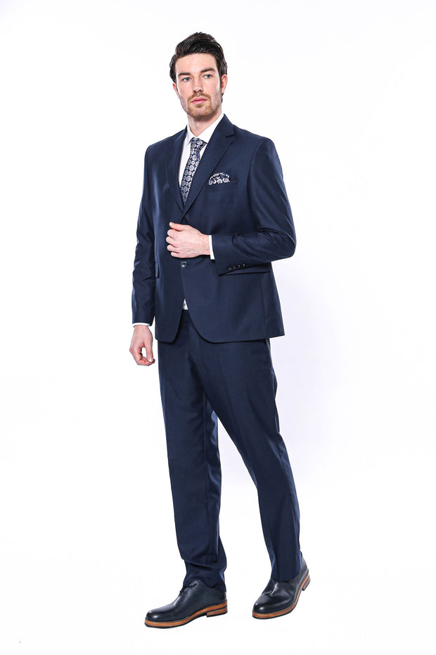 4 Drop Navy Blue Polyviscose Suit | Wessi