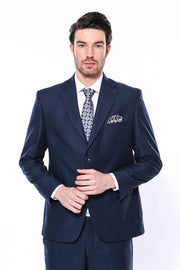 4 Drop Navy Blue Polyviscose Suit | Wessi