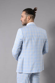 Baby Blue Checked Three Pieces Of Suit | Wessi