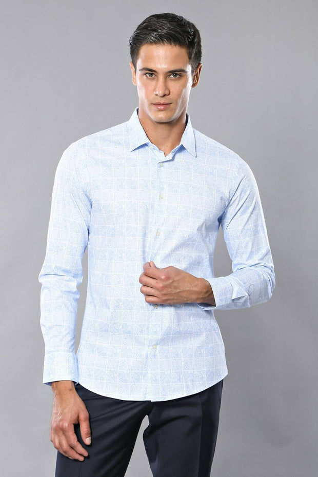 Baby Blue Patterned Shirt for Men | Wessi