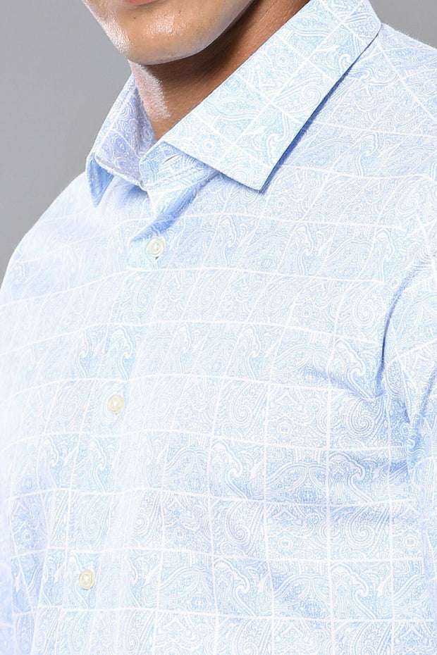 Baby Blue Patterned Shirt for Men | Wessi