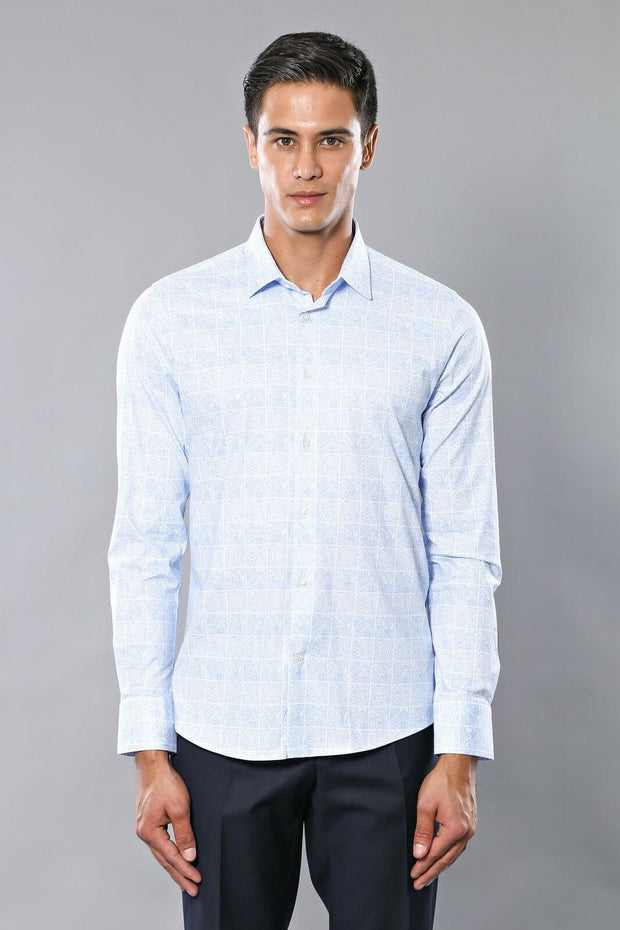 Baby Blue Patterned Shirt for Men | Wessi