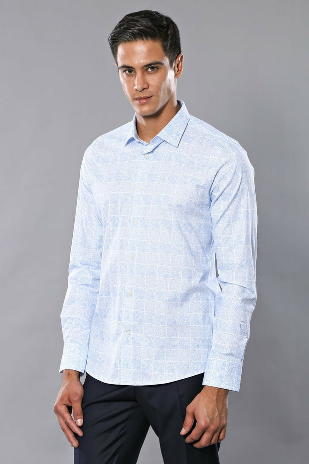 Baby Blue Patterned Shirt for Men | Wessi