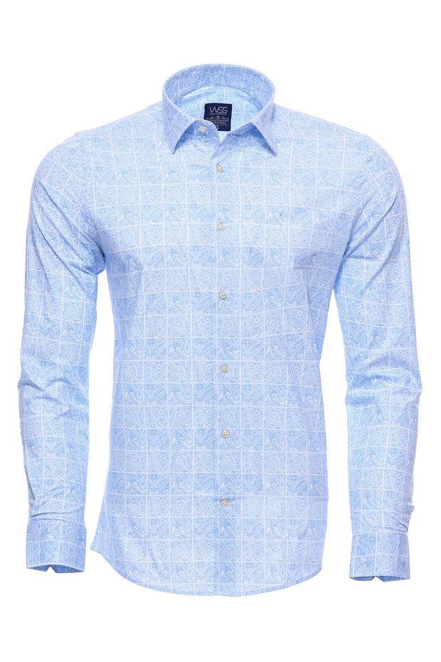 Baby Blue Patterned Shirt for Men | Wessi