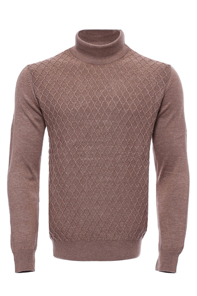 Beige Patterned Half Turtleneck Sweater