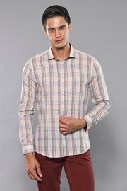 Beige Plaid Slim-Fit Shirt | Wessi