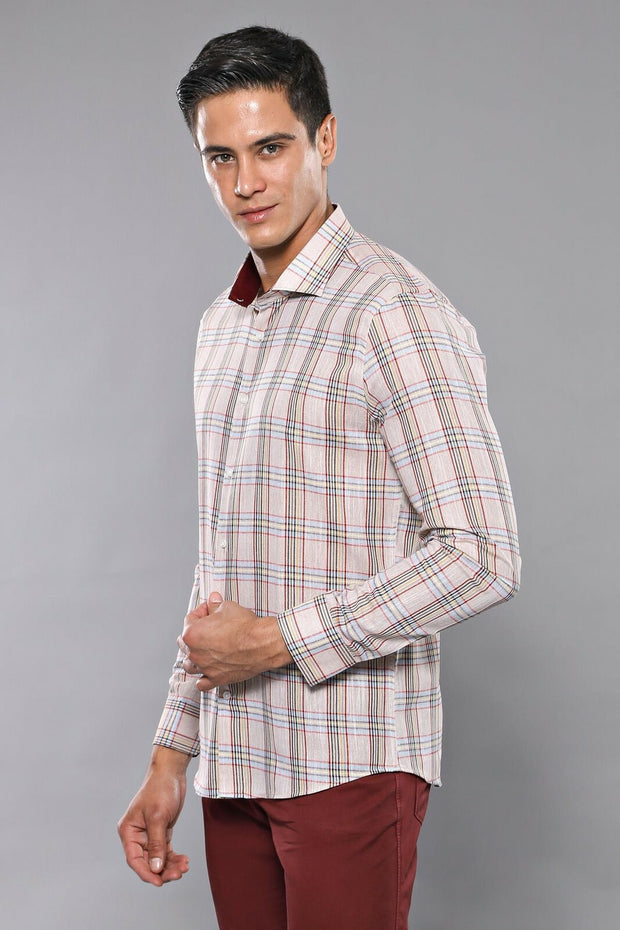 Beige Plaid Slim-Fit Shirt | Wessi