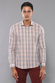 Beige Plaid Slim-Fit Shirt | Wessi