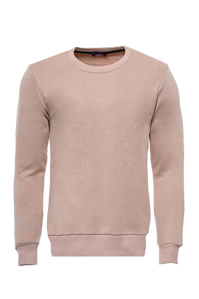 Beige Plain Circle Neck Sweatshirt