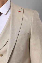 Beige Self-Patterned Vested Suit | Wessi