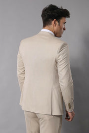 Beige Self-Patterned Vested Suit | Wessi