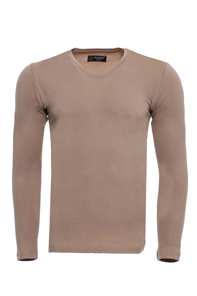 Beige V Neck Plain Sweatshirt