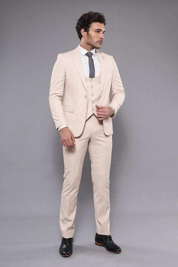 Beige Vested Suit for Men | Wessi