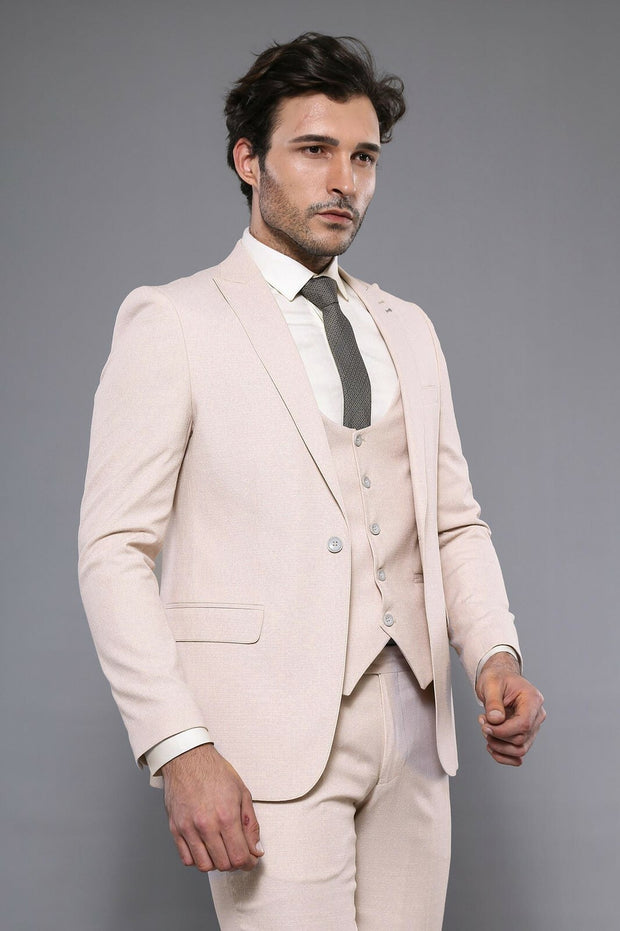 Beige Vested Suit for Men | Wessi