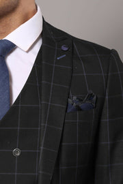 Black Checked 3 Piece Linen Suit | Wessi