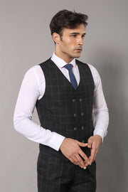 Black Checked 3 Piece Linen Suit | Wessi