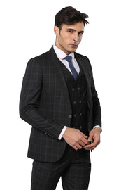 Black Checked 3 Piece Linen Suit | Wessi